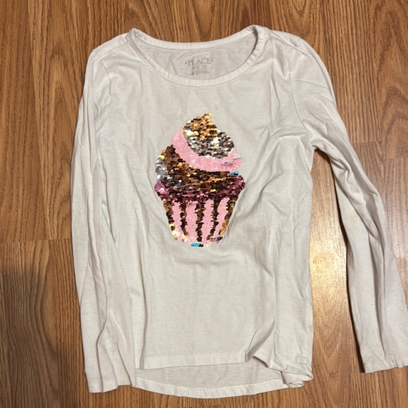 The Children's Place Cream and Pink Long Sleeve Tee with Cupcake Design - Picture 1 of 2
